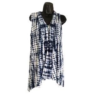89th & Madison Women’s Blue White Tie Dye Open Front Vest Size Large